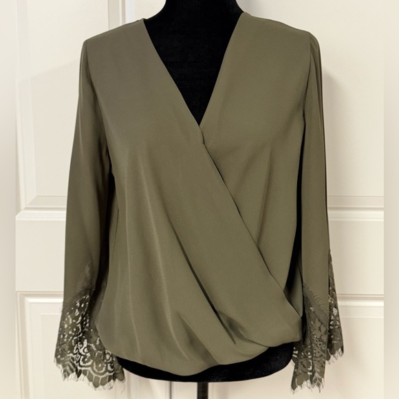 Iz Byer Tops - IZ Byer Faux Wrap Blouse With Lace Cuffs